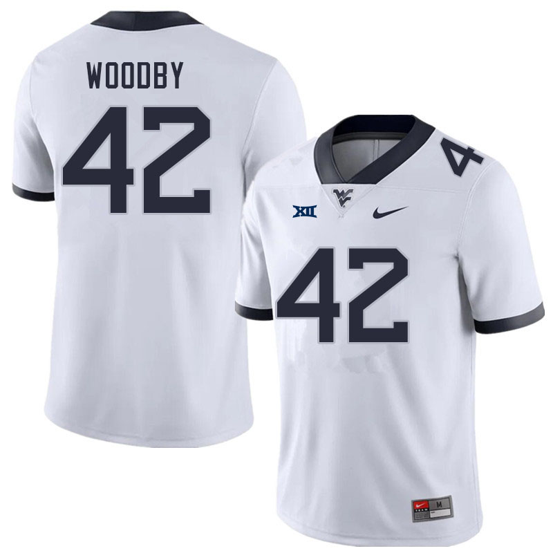 Men #42 Tyrin Woodby West Virginia Mountaineers College Football Jerseys Sale-White